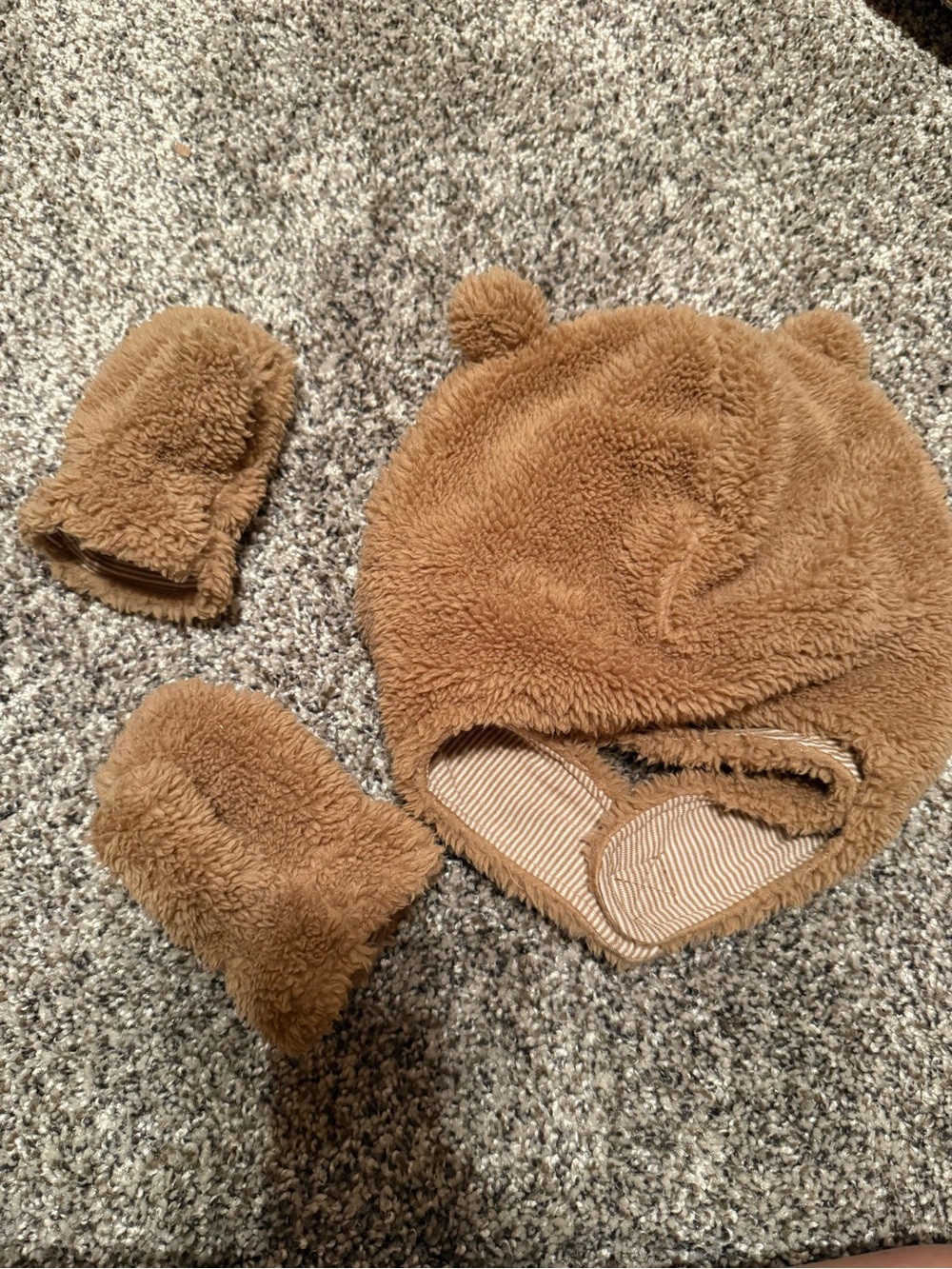 Carter's Tan Fuzzy Bear Ear Hat with Mittens Set